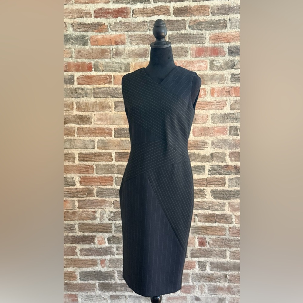 Donna Degnan Black Pinstripe Asymmetrical Dress BRAND NEW